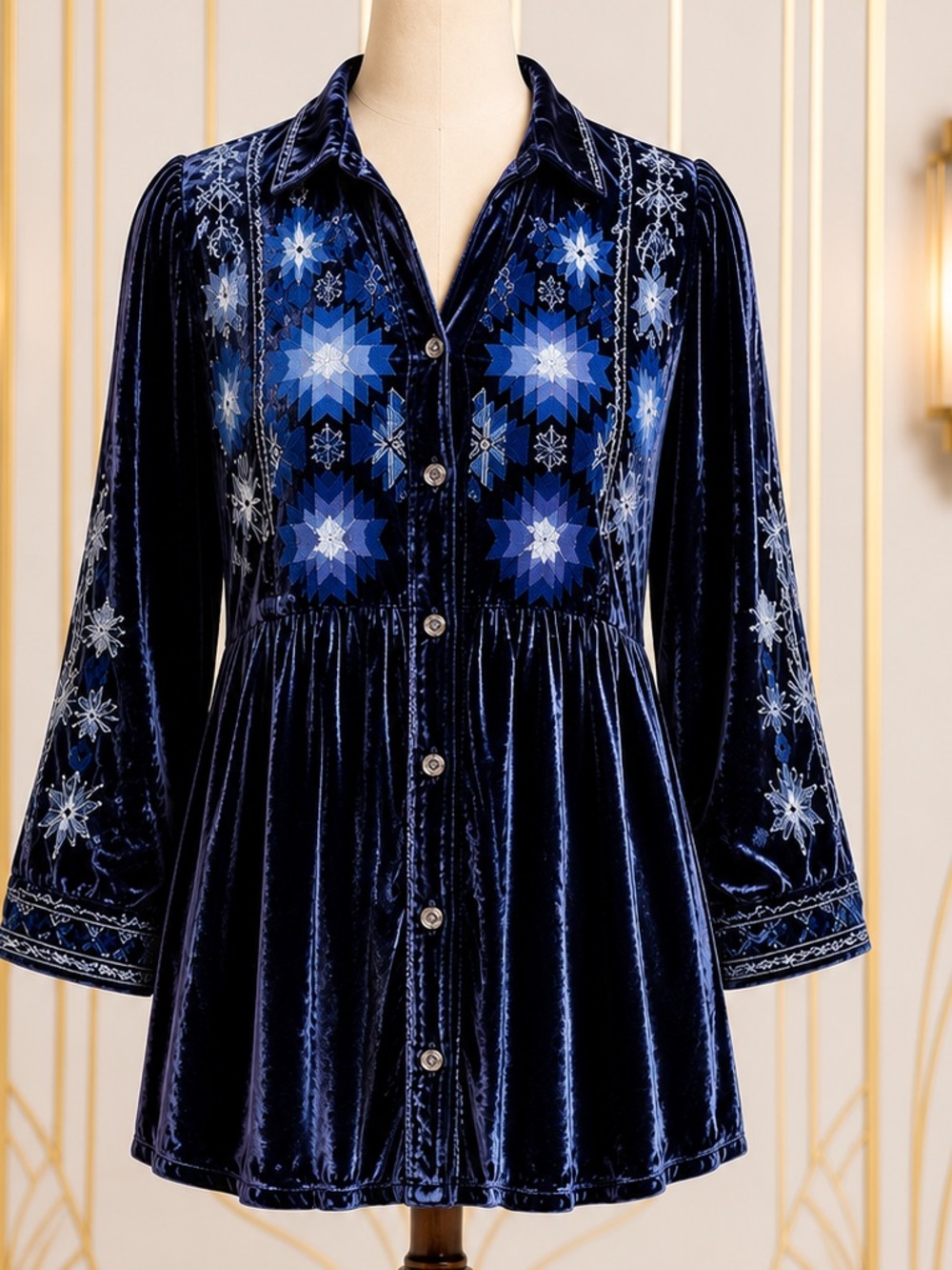 Johnny Was heavily embroidered velvet Naomi smoked shirt/jacket NWT